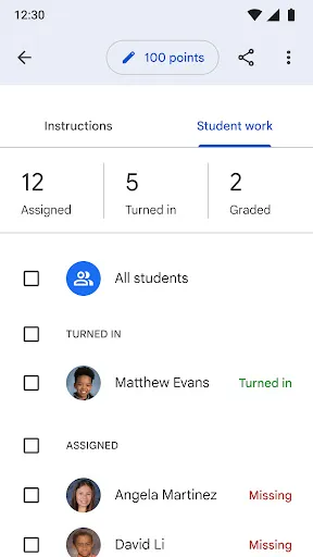 Google Classroom screenshot